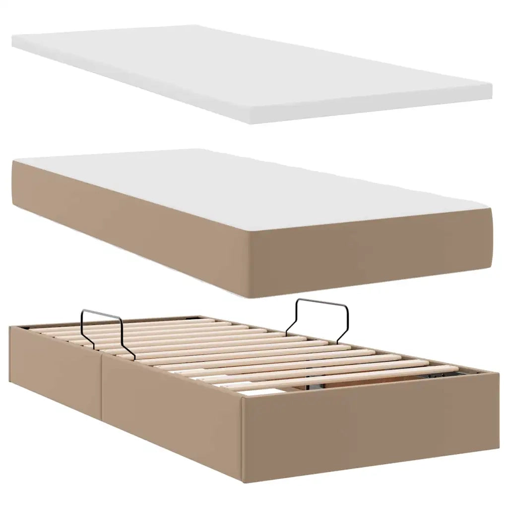 Letto con Contenitore Cappuccino 90 x 190 cm Pelle Sintetica