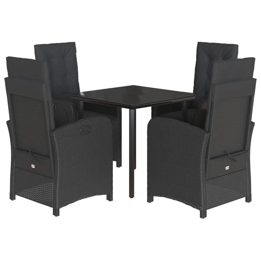 Set da Pranzo da Giardino 5 pz Nero con Cuscini in Polyrattan 3212536