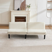 Divano convertibile 2 posti con schienale reclinabile, piedini tondi, velluto a coste, beige