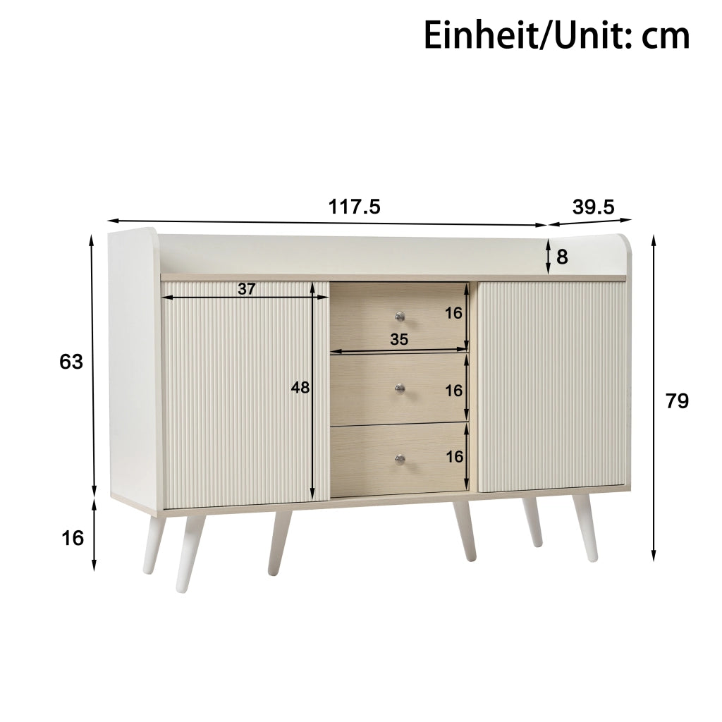 Credenza e Madia con 2 Ante Scorrevoli e 3 Cassetti; Ripiani Regolabili; Stile Moderno; in MDF; 117;5??39;5??79 cm; Bianco