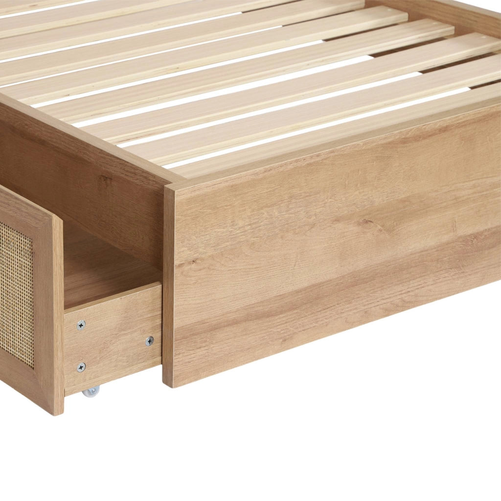 Letto bohemien con rete a doghe e testiera 90cm + 2 cassetti, marrone