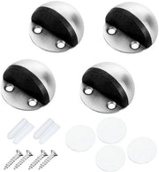 Stopper per porte in acciaio inox - 4-pack - Stopper per piastrelle - Stopper in cima di gomma - Installazione con adesivo/ viti - Accessorio di protezione per pavimento a forma di mezzaluna - 4,5*2,6 cm