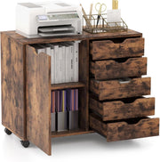 Cassettiera Ufficio con 5 Cassetti, Schedario Portadocumenti con Ruote Universali e Ripaini Regolabili, Mobile Porta Stampante in Legno per Studio, Camera da Letto, 79x39x65 cm (Marrone)