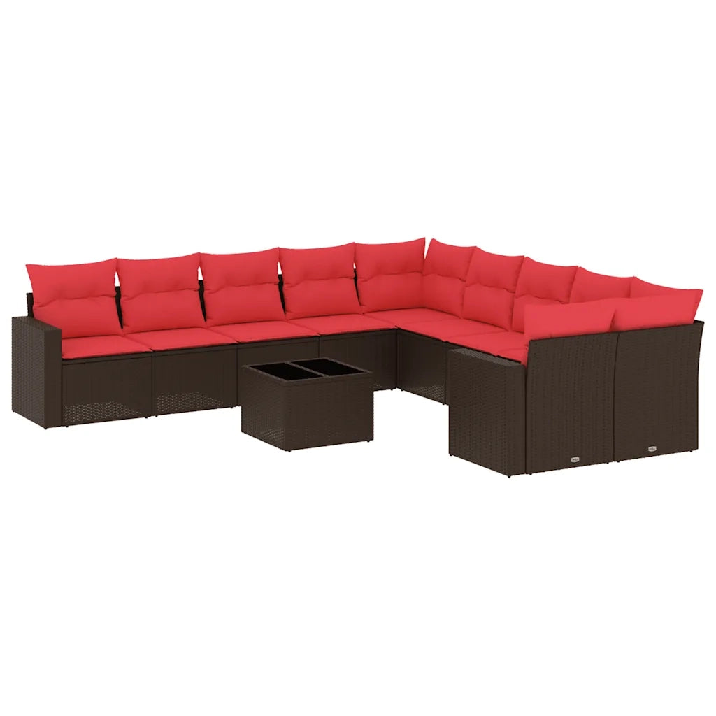 Set Divani da Giardino 11 pz con Cuscini Polyrattan Marrone