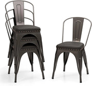 Set di 4 sedie da pranzo impilabili, da cucina, da bistrò, con schienale rimovibile, imbottite, da soggiorno, da pranzo, in metallo, portata 150 kg, 44 x 53 x 84 cm (marrone bronzo)