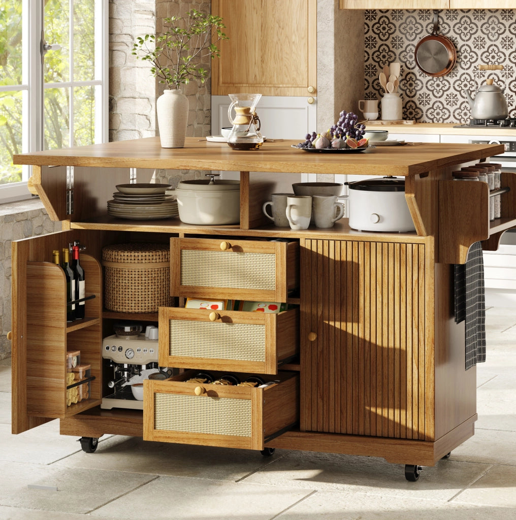 Carrello cucina pieghevole con piano estensibile, marrone scuro