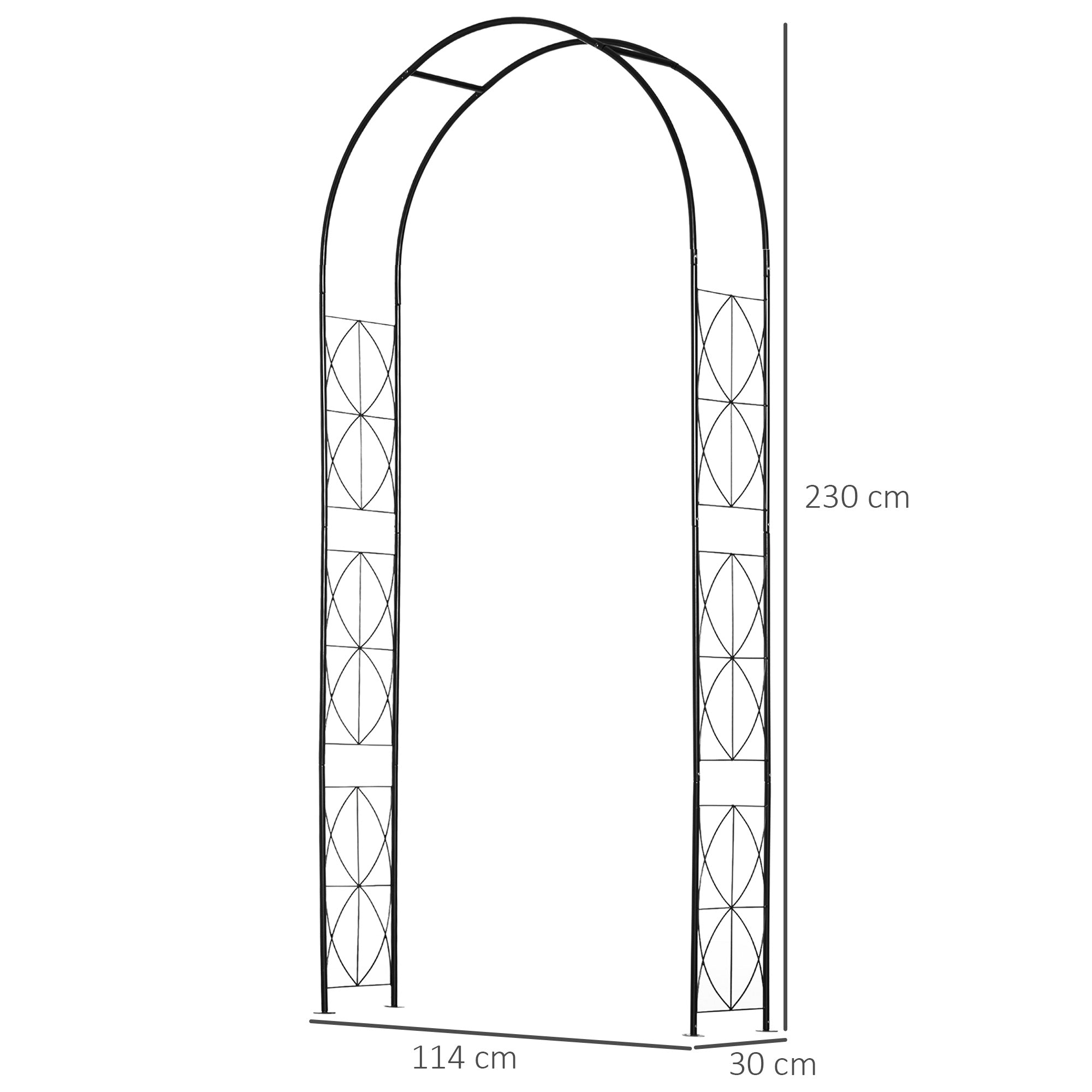 Arco per Rose e Supporto per Piante Rampicanti in Metallo 114x30x230cm Nero