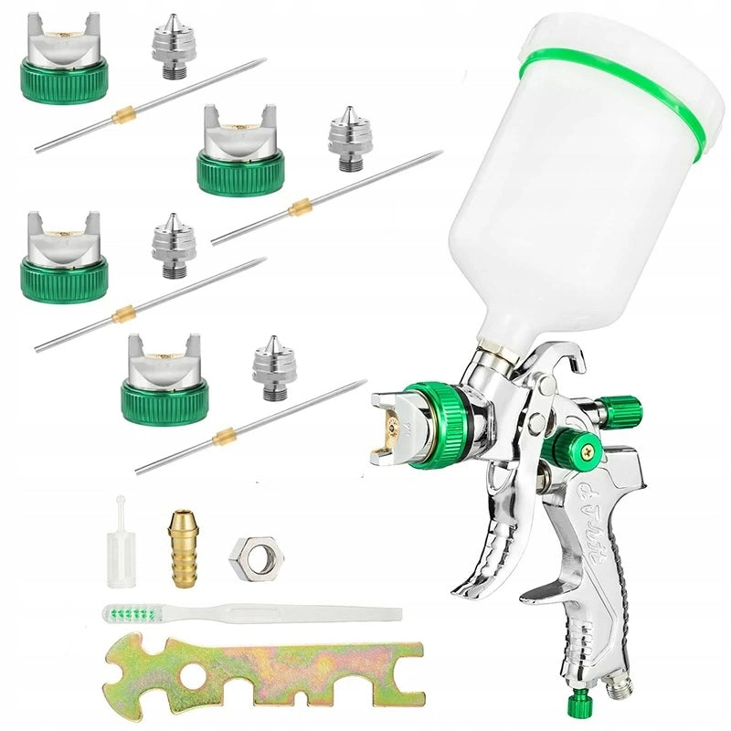 Pistola a Spruzzo HVLP con 4 Ugelli (1,4 1,7 2,0 2,5) – Serbatoio 600ml, Regolazione Aria e Vernice