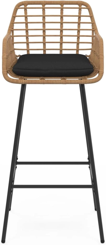 Set di 2 sgabelli da bar SUMMER con braccioli effetto rattan beige e gambe in metallo nero