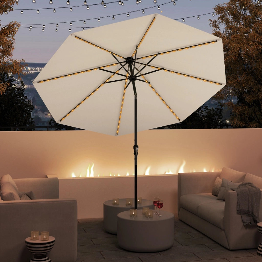 3M Ombrellone da patio solare con 96 luci LED e 9 modalit¨¤, Parasole da mercato pesante per giardino e spiaggia Beige