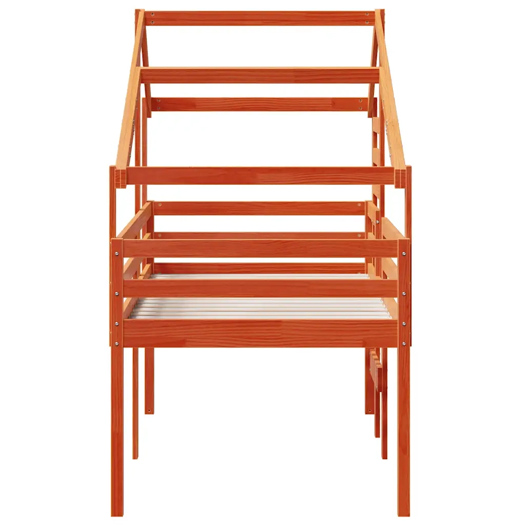 Letto singolo | Letto per adulti | Letto a Soppalco con Tetto Cera 80x200 cm in Legno di Pino