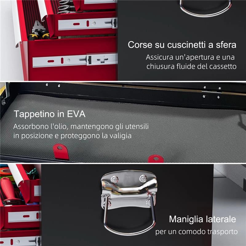 CASSETTA PER ATTREZZI 6 CASSETTI IN ACCIAIO CON SERRATURA 60X26X34 CM NERO E ROSSO