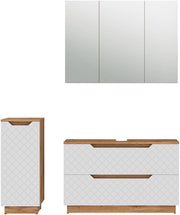 Set di mobili da bagno Lotta, Rovere/bianco con struttura in piastrelle, 3 parti