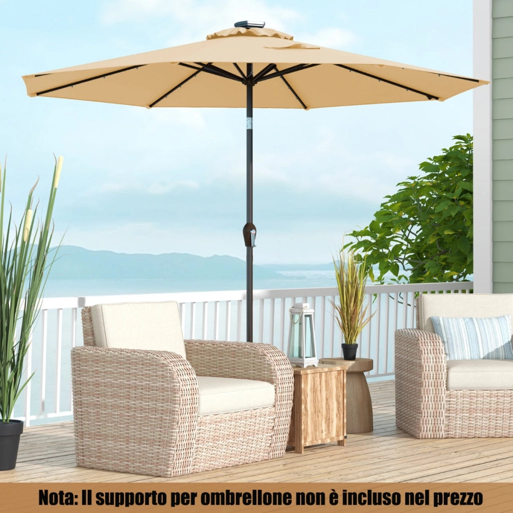 Ombrellone con luci LED da giardino in ferro ?300cm Parasole da esterno spaggia Beige