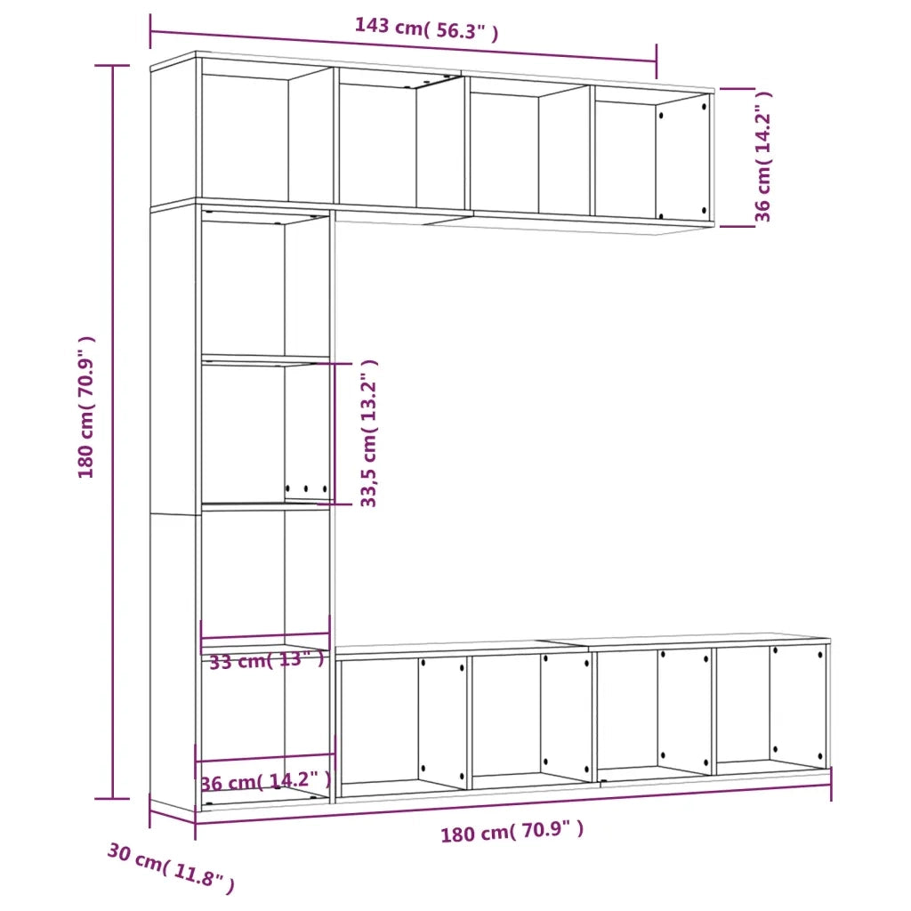 Set Mobili Libreria-Porta TV 3 pz Grigio Sonoma 180x30x180 cm