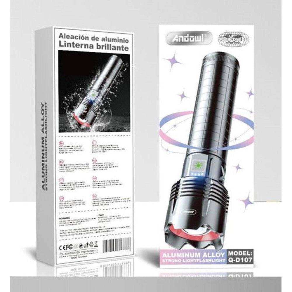 Trade Shop - Torcia Elettrica Portatile Led Ricaricabile Alta Luminosità In Alluminio Impermeabile Q-d107 -