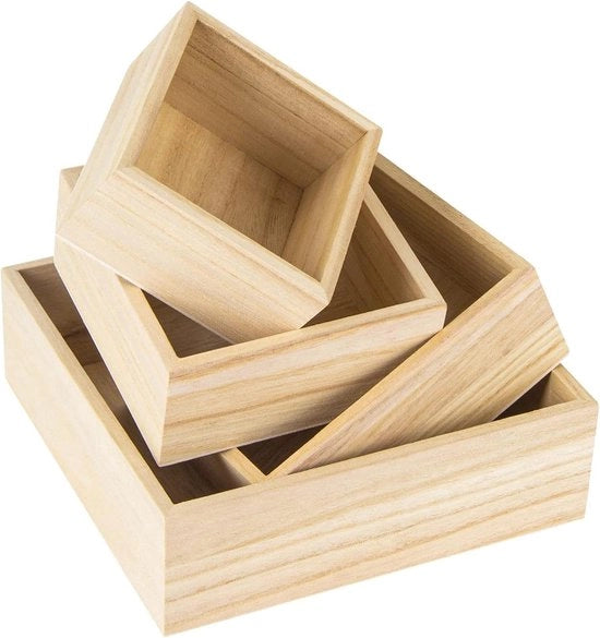 Scatola di Legno Non Assemblata 4 Dimensioni - Organizzatore di Deposito Rustico in Legno - Decorazione di Casa e Oggetti di Artigianato in Legno