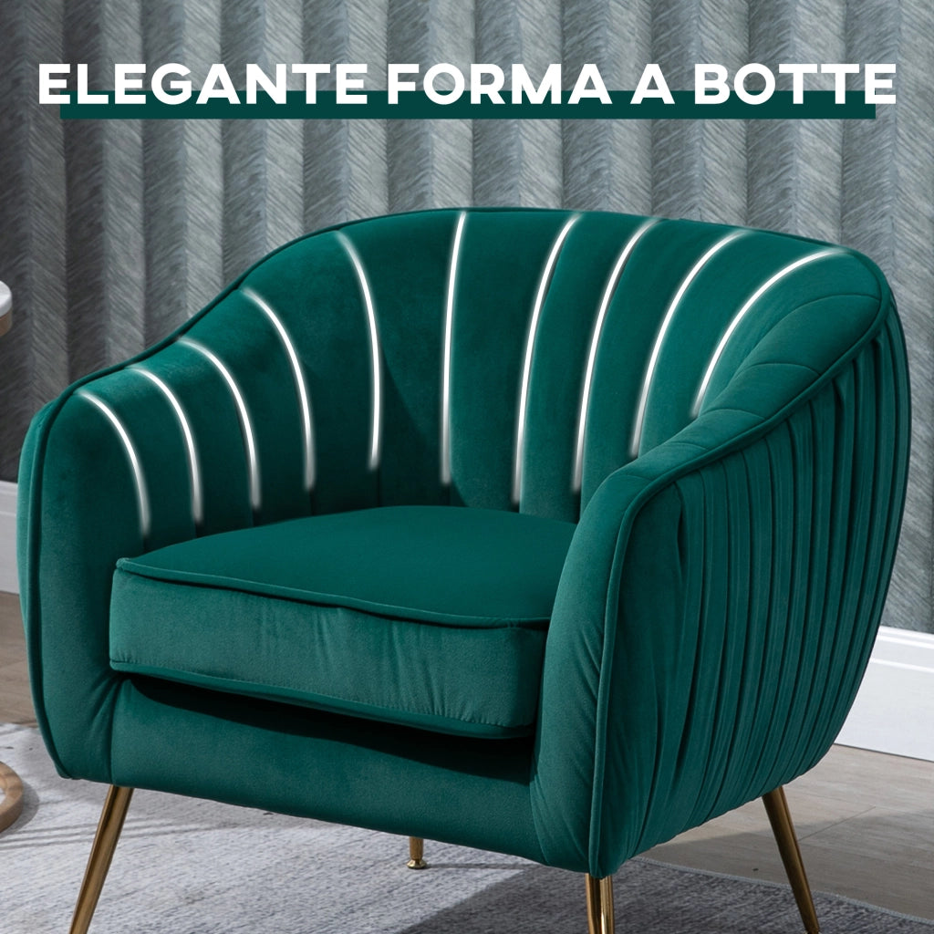 EasyComfort Poltrona da Salotto Imbottita con Braccioli e Schienale, Design Moderno, Gambe in Metallo, 71x72x73 cm, Verde