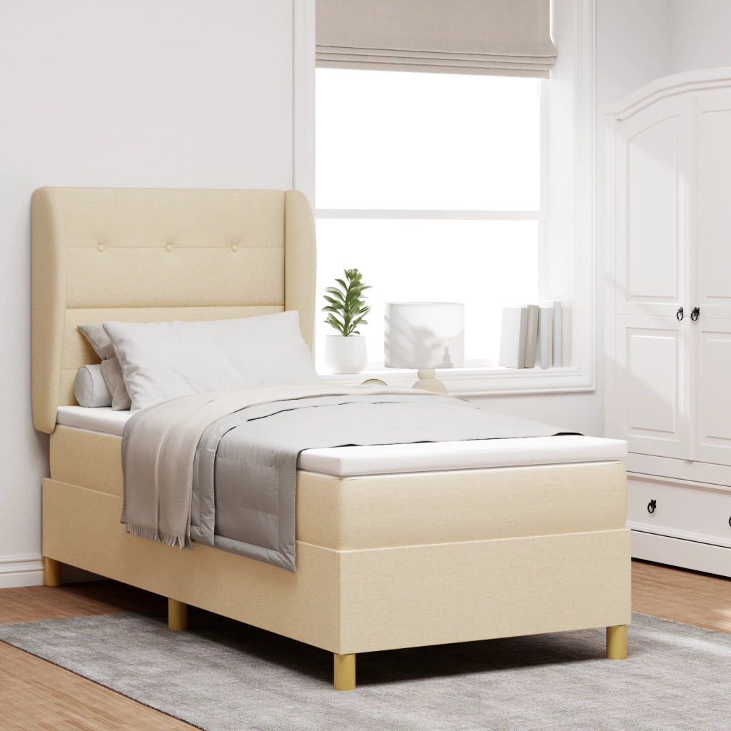 Letto Box Spring con Materasso - Crema, 100x200 cm, Tessuto