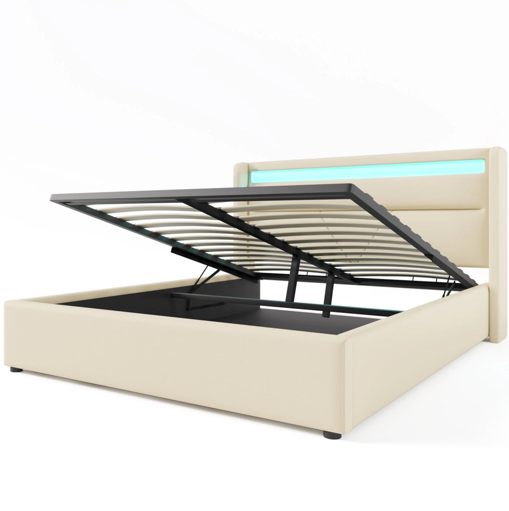 Letto contenitore imbottito 160x200 cm con LED bianco