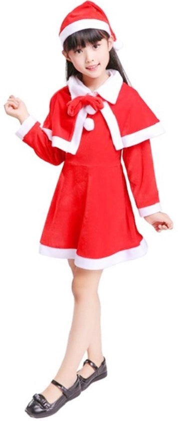Costume di Natale per Bambini - Abito di Festa con Cappello - Rosso-Bianco - Taglia 120 cm - Accenti Eleganti - Cintura Comoda - Abbigliamento di Natale