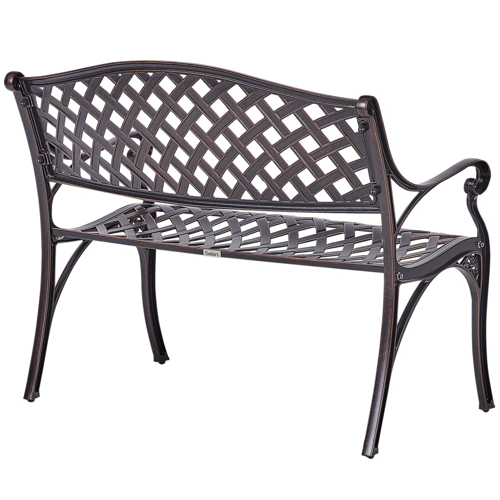 Panchina da giardino marrone in metallo 2 posti braccioli stile vintage