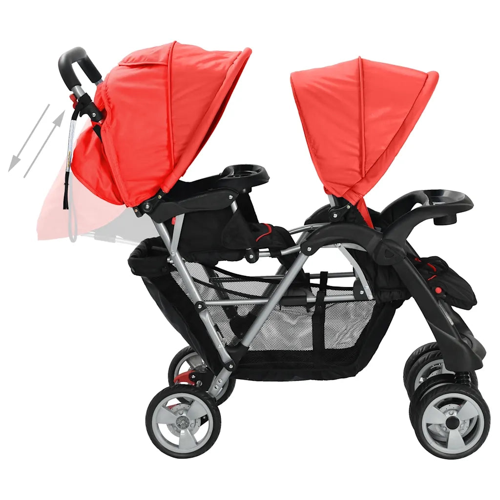 Passeggino Gemellare a Tandem in Acciaio Rosso e Nero CFW6625547
