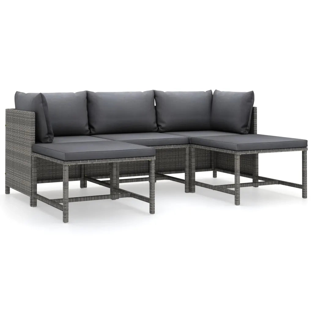 Set Divani da Giardino 5 pz con Cuscini in Polyrattan Grigio