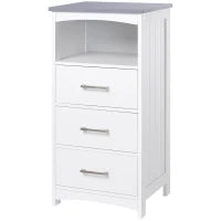 kleankin Mobiletto Bagno con Scaffale Aperto e 3 Cassetti in MDF, 40x33x80cm, Bianco