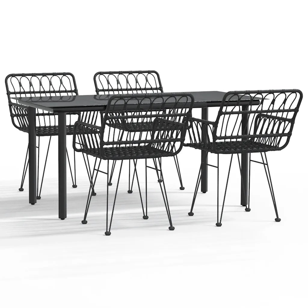 Set da Pranzo da Giardino 5 pz Nero in Polyrattan 3157869