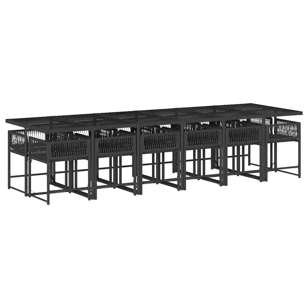 Set da Pranzo da Giardino 13pz con Cuscini Nero in Polyrattan 3211482