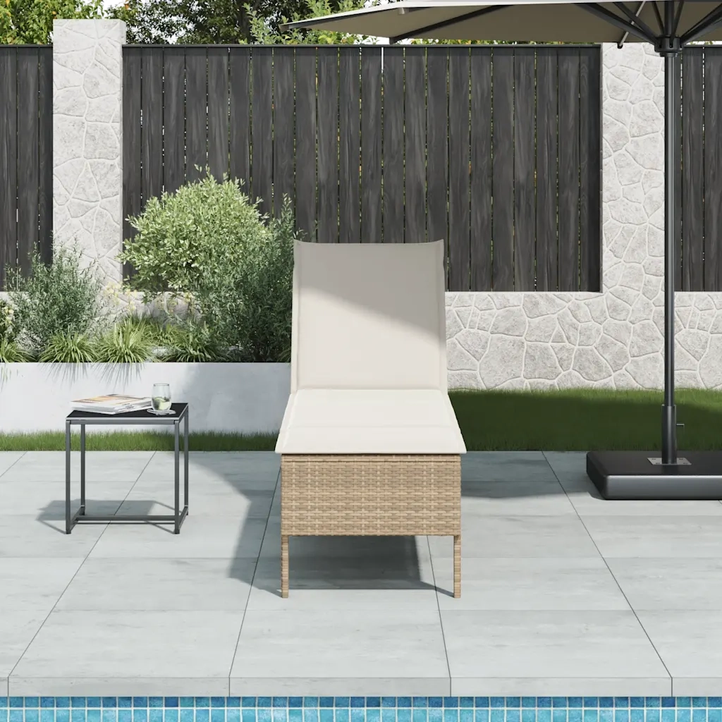Lettino Prendisole con Cuscini Beige 55x200x44 cm in Polyrattan