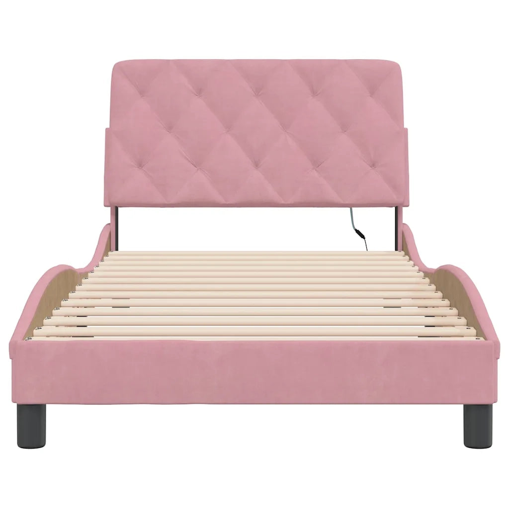 Giroletto con LED senza Materasso-Struttura Letto Rosa 100x200 cm in Velluto