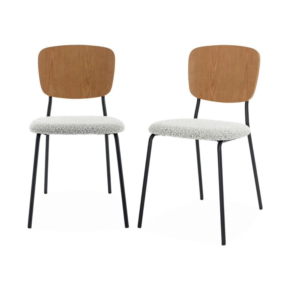 Set 2 sedie bouclé struttura in legno con gambe in metallo, bianco