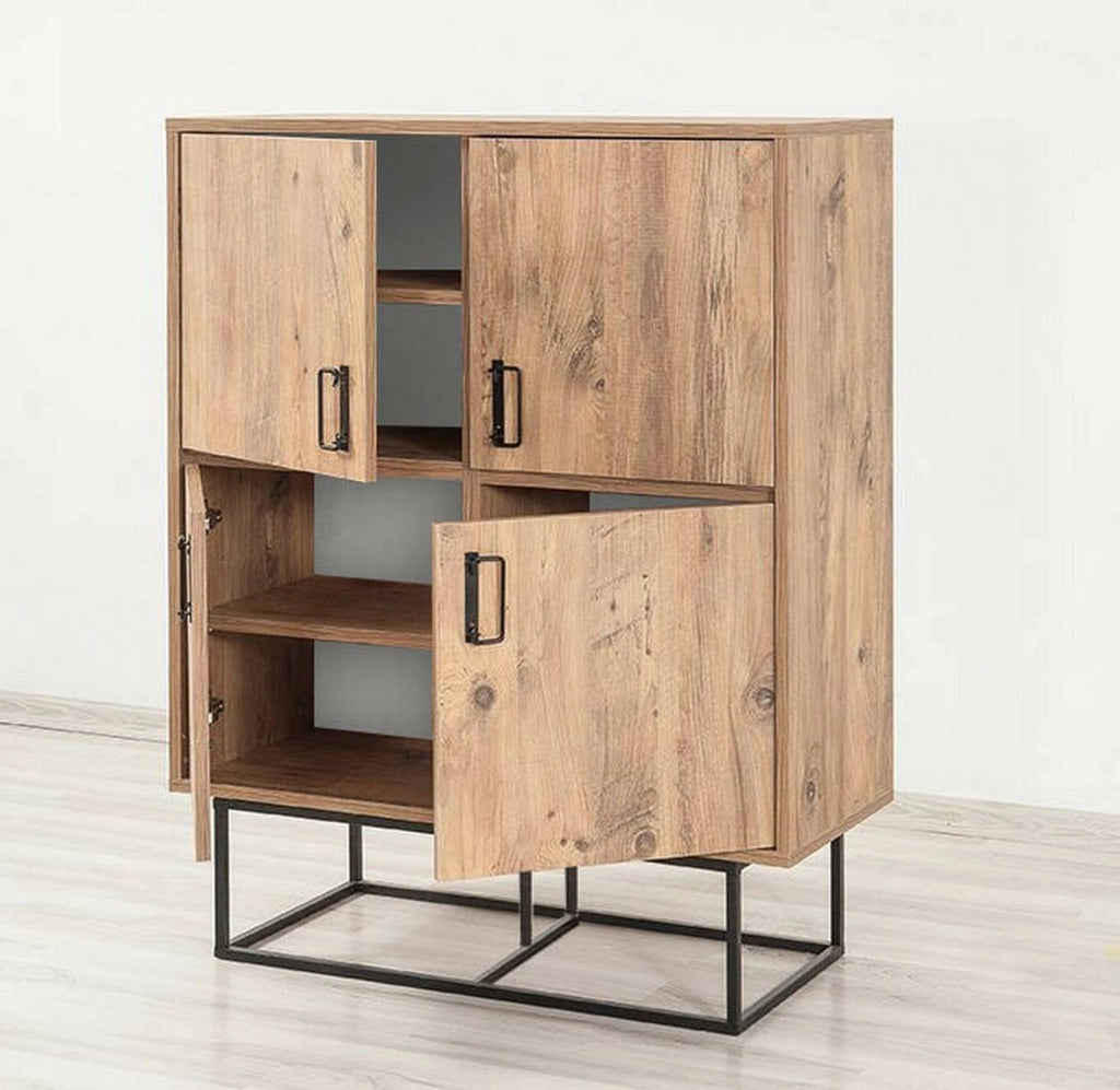 Credenza Katmandu, Buffet da soggiorno, Madia da salotto, Dispensa da cucina, 93x36h115 cm, Quercia e Nero