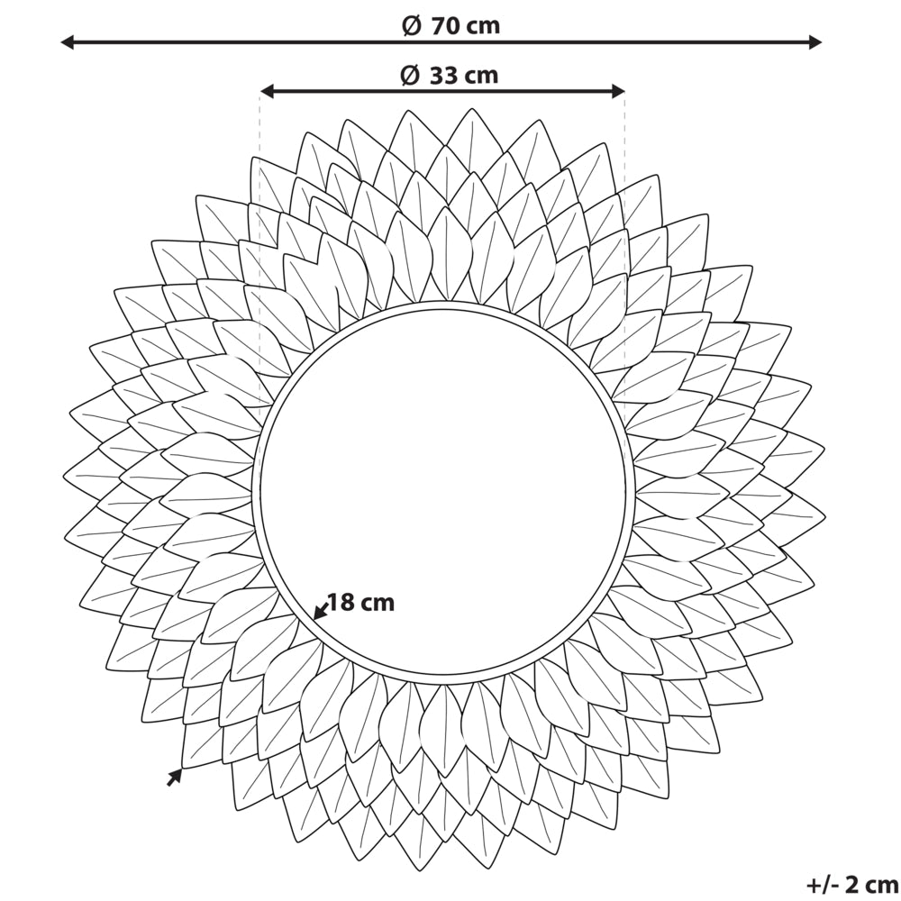 Specchio da parete argento 70 cm rotondo a forma di sole