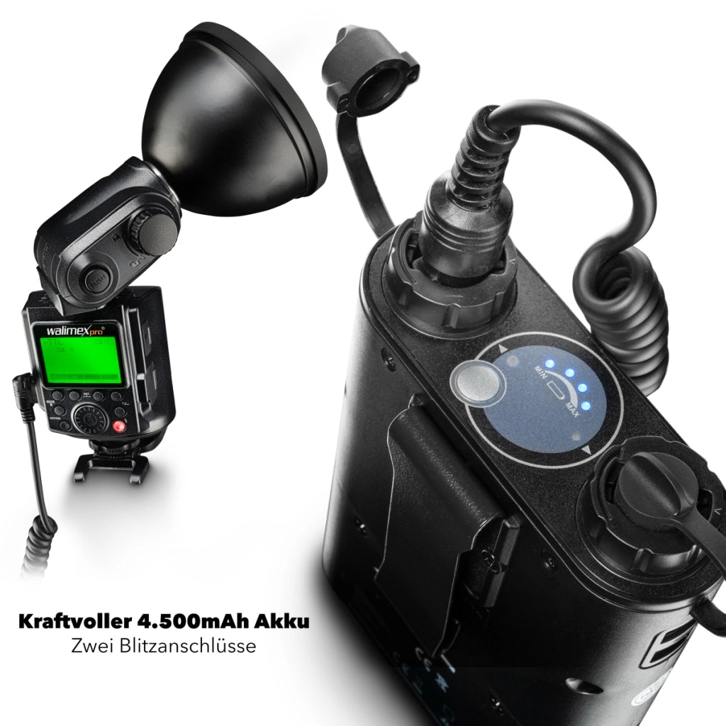Light Shooter 360 TTL/N flash (incluso tubo flash, riflettore, diffusore, borsa, 1x Power Porta, cavo di collegamento, cinghia di trasporto, caricatore di rete) nero