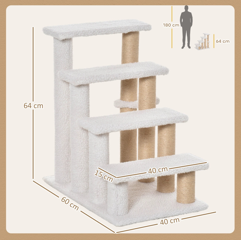 Scala per animali con tiragraffi bianca, 60 x 40 x 64 cm
