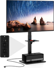 Supporto TV da Pavimento da 32-70 Pollici, Piedistallo TV Regolabile in Altezza e Inclinazione con Presa di Corrente e Ripiano AV, Portata 50 kg, Porta TV per Soggiorno