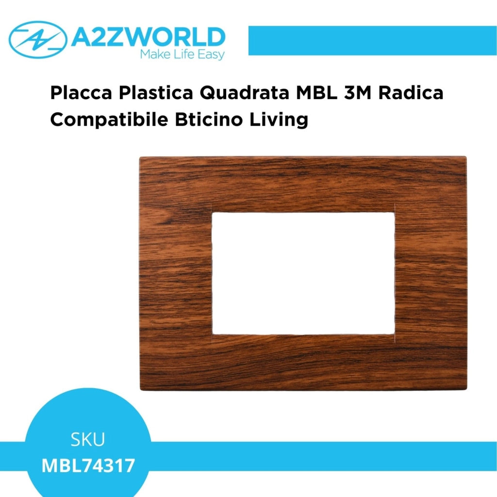 Placca Plastica Quadrata MBL 3M Radica Compatibile Bticino Living BLN89303