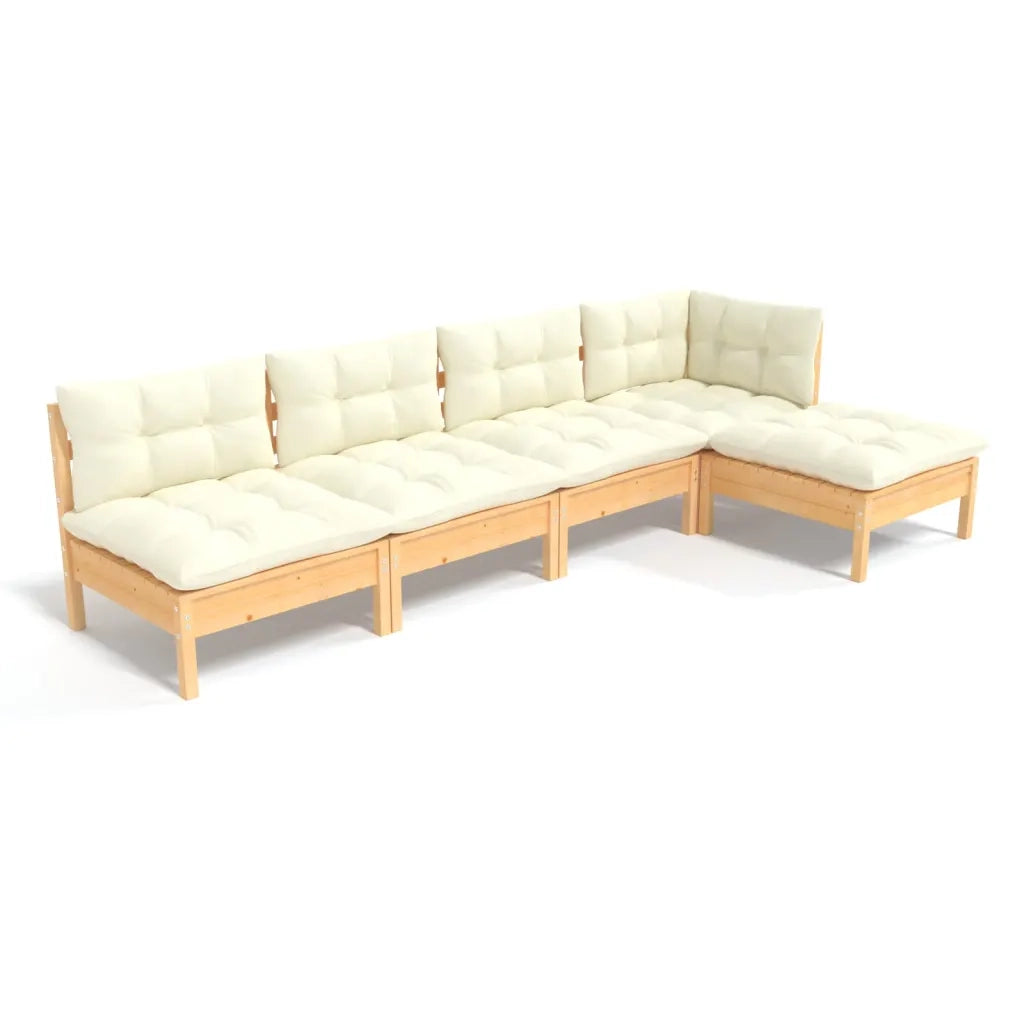 Set Divani da Giardino 5 pz con Cuscini Crema in Massello di Pino cod mxl 41349