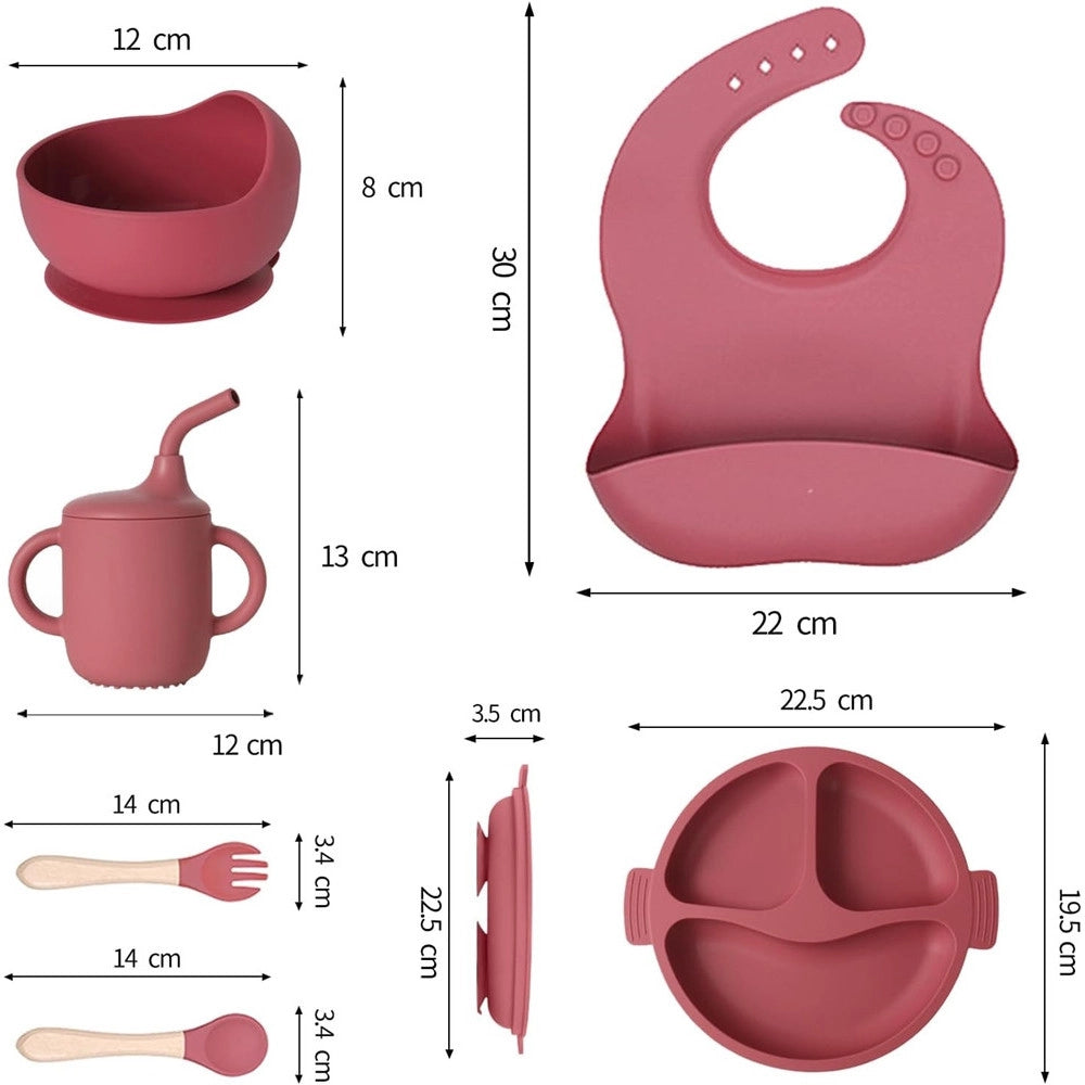 Trade Shop - Set Pappa Svezzamento Bambini 6pz Piatto Con Ventosa Ciotola Cucchiaio Bavaglino Tazza -