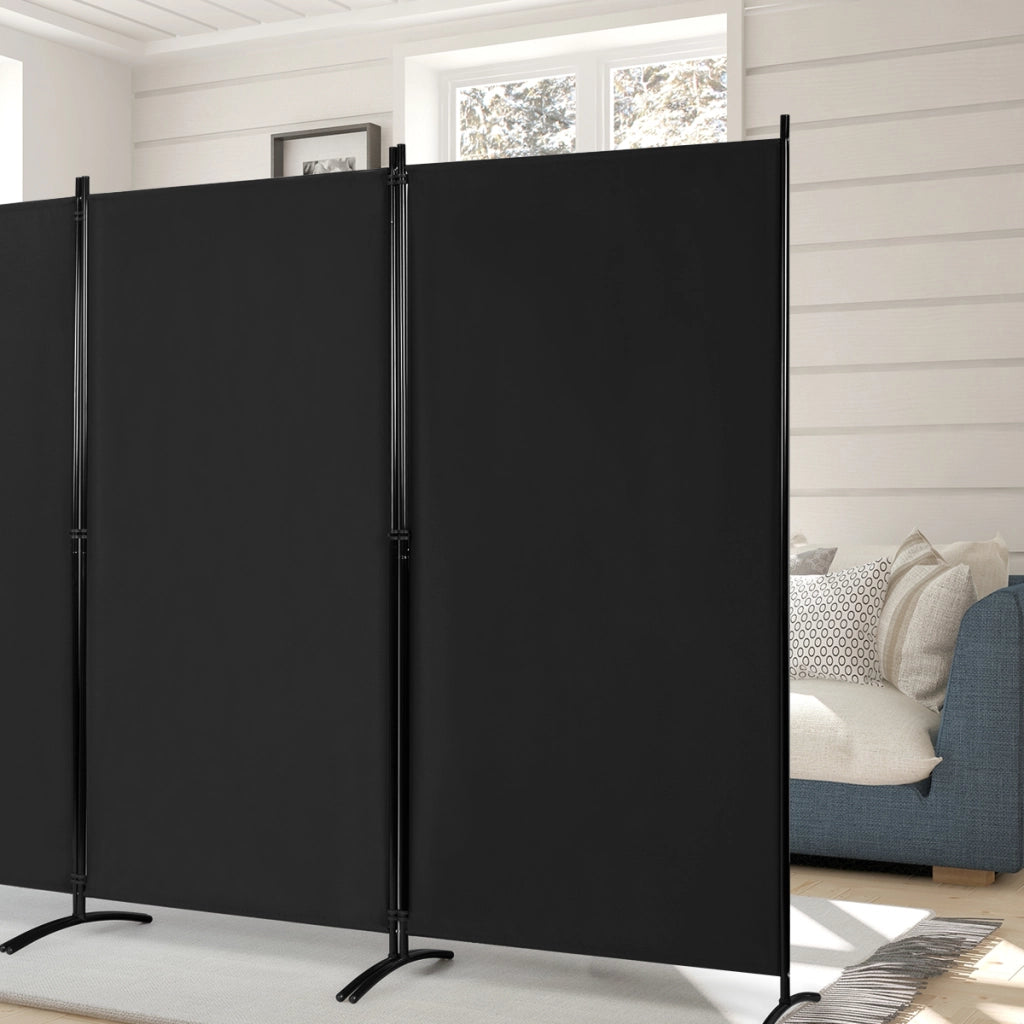 Divisore con 3 pannelli per casa ufficio, Separatore pieghevole con cardini durevoli 260x183cm Nero