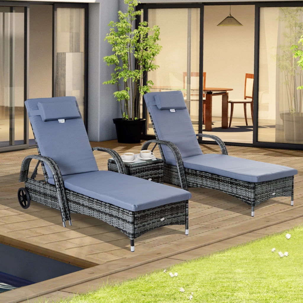 Lettini prendisole 2 pezzi con tavolino ¨C Zephmum ¨C Grigio, resina, 200x60x40
