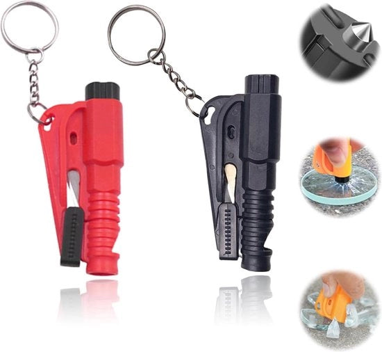 Hamaer auto 2 in 1 con taglia cintura e fischietto - 3 in 1 attrezzo di soccorso - hamacchio di sicurezza per vetri (nero e rosso) .