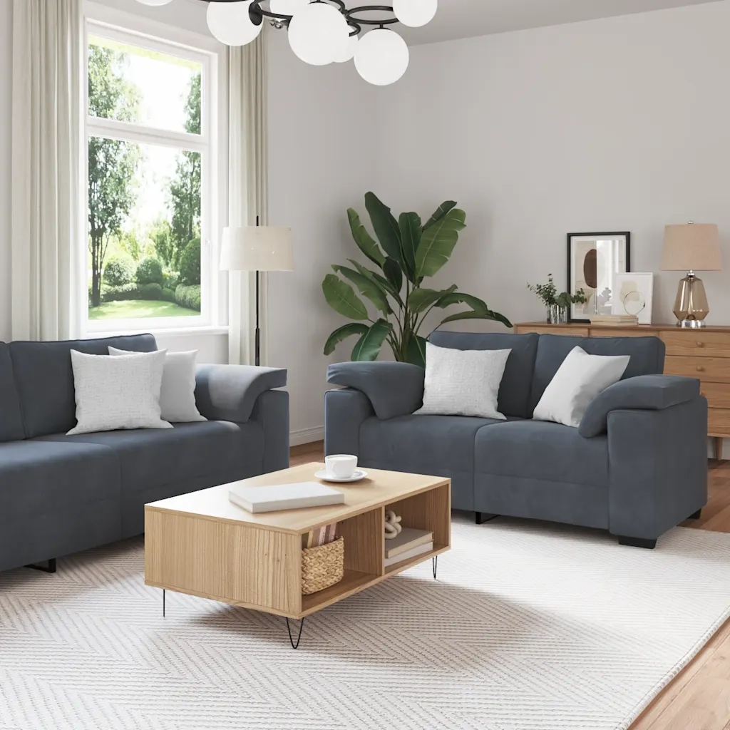 vidaXL Set di Divani 3 pz con Cuscini Grigio Scuro in Velluto