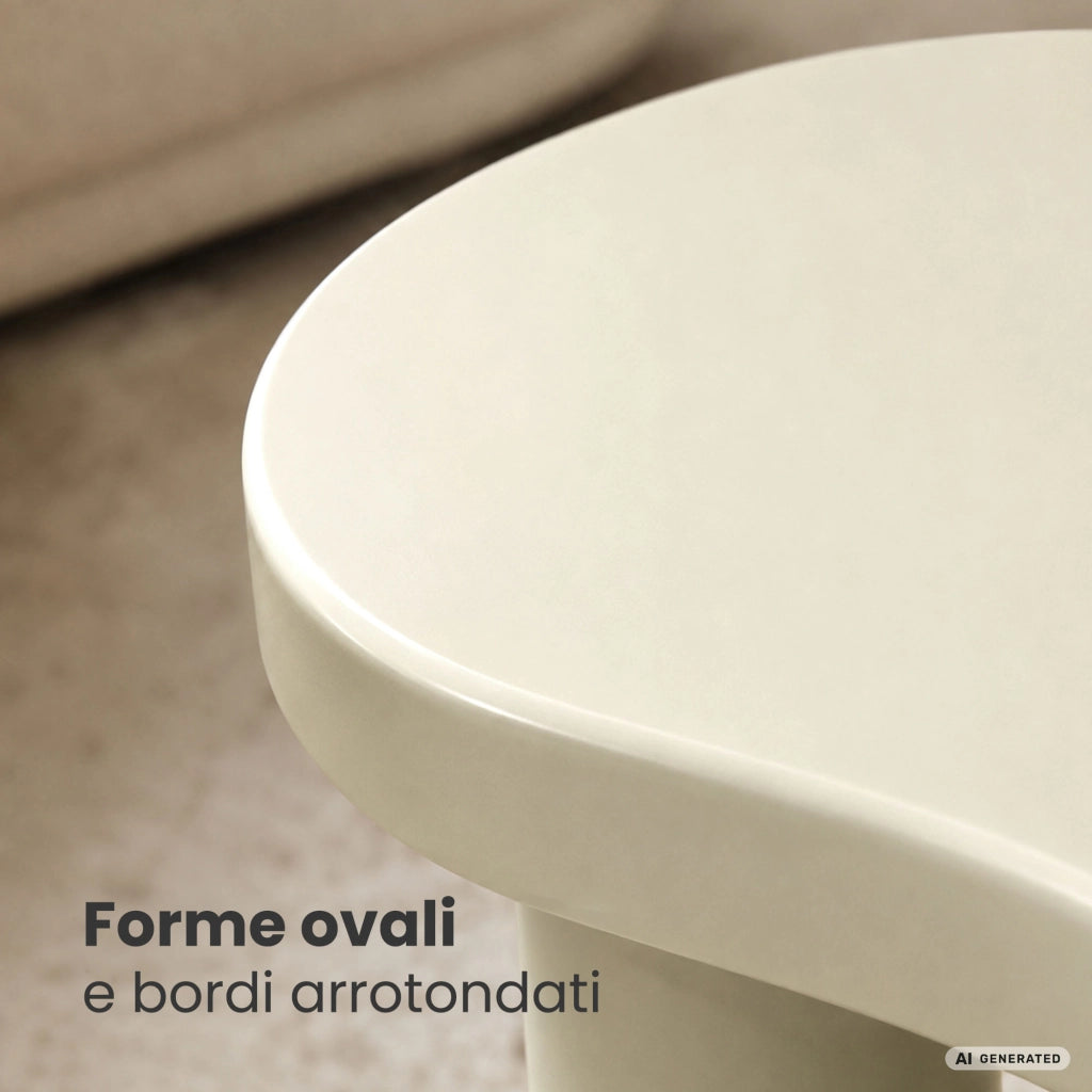 Tavolino da salotto moderno CUBE 41 cm crema con doppia base cilindrica