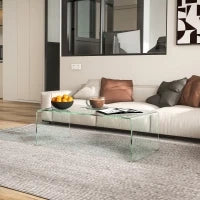 Tavolino in Vetro Temperato Moderno da Salotto con Design Monoblocco, 100x50x35 cm, Trasparente