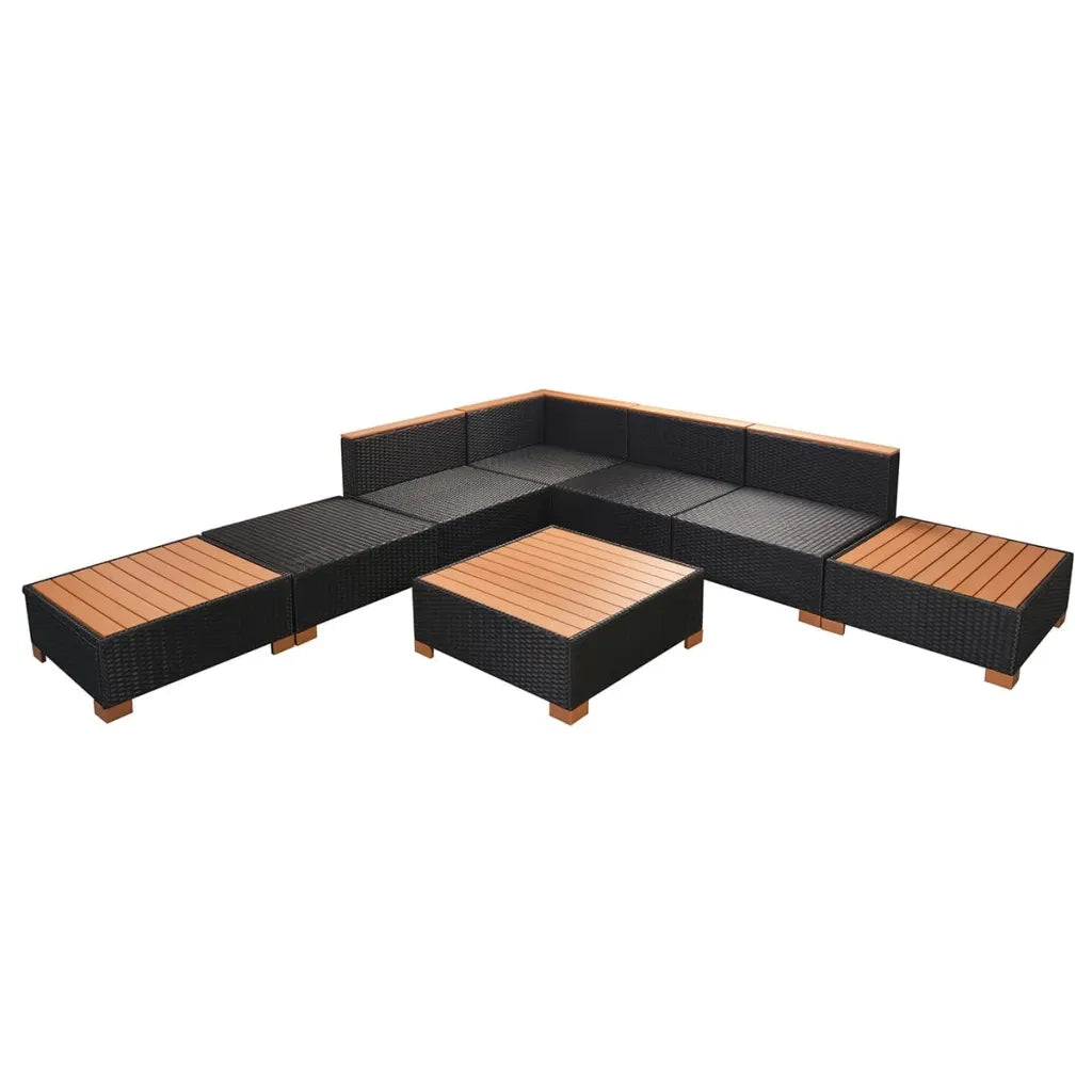 Set Divani da Giardino 8 pz con Cuscini in Polyrattan Nero 42756