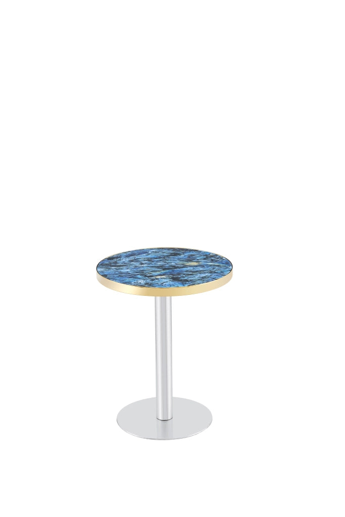Tavolo da pranzo - rotondo moderno - effetto marmo - bordo oro - base nera/oro/argento - versatile
